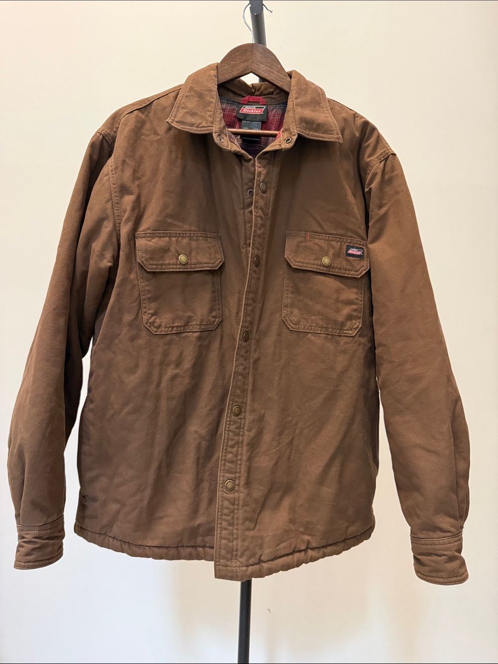 Genuine Dickies Flannel Lined Canvas Shirt Jacket Brown Shacket Workwear | XL